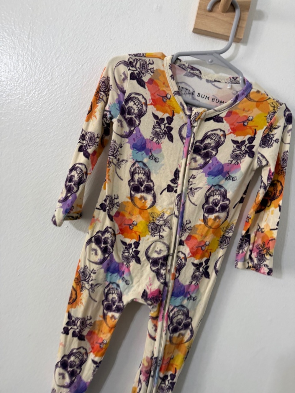 Little Bum Bums Footie Pajamas 12-18 Mos Born To Be Bad Floral Skulls Halloween